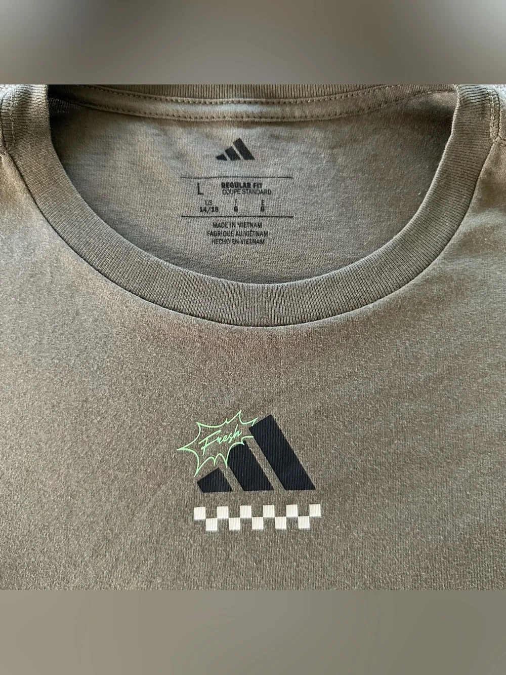 Adidas Kids Play Your Way Long Sleeve T-Shirt Olive Green Graphic-Large NWT